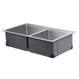 33" Kitchen Sink Undermount Double Bowl Drop-In Basin Stainless Steel Bar
